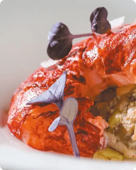 Schön angerichtetes Gourmetgericht aus einem Michelin-Stern-Restaurant